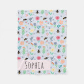 Girls Cute Bumblebee Bee Summer Pattern Name Kinde Fleece Deken (Voorkant)