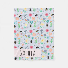 Girls Cute Bumblebee Bee Summer Pattern Name Kinde Fleece Deken