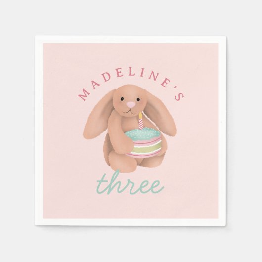 Girls Cute Bunny Cake Girls Whimsical Birthday  Servet (Voorkant)