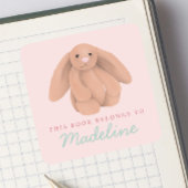 Girls Cute Bunny “This Book Belongs” Bookplate Vierkante Sticker