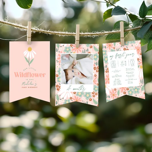 Girls Cute Daisy 1st Birthday Milestone Photo Vlaggetjes