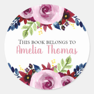 Girls Cute "Dit boek behoort tot de Floral Bookpla Ronde Sticker
