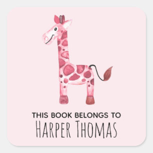 Girl's Cute Dit boek behoort tot de Safari Giraffe Vierkante Sticker
