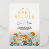 Girls Cute Elegant Floral Wildflower Baby shower Folie Uitnodiging (Voorkant)