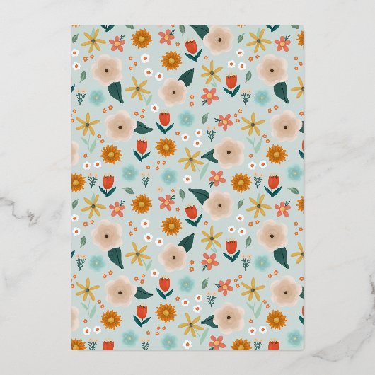 Girls Cute Elegant Floral Wildflower Baby shower Folie Uitnodiging (Achterkant)