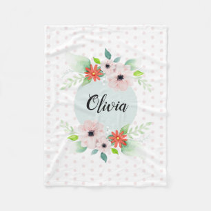 Girls Cute Elegant Waterverf Flowers & Name Kinder Fleece Deken