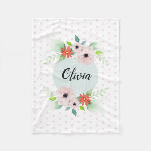 Girls Cute Elegant Waterverf Flowers & Name Kinder Fleece Deken (Voorkant)