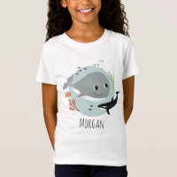 Girls Cute en Modern Blue Ocean Whale and Fish