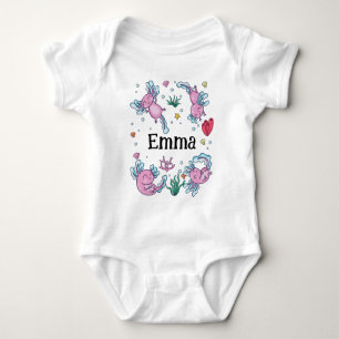 Girls Cute en Modern Pink Axolotl en Name Kinder Romper