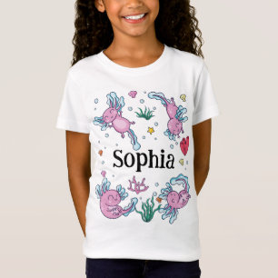 Girls Cute en Modern Pink Axolotl en Name Kinder T-shirt