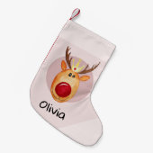 Girls Cute First Kerstman Rudolph Reindeer & Name Kleine Kerstsok (Voorkant (Hangend))