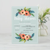 Girls Cute Floral Botanical Baby shower Kaart (Staand voorkant)