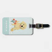 Girls Cute Floral Dog Kinder reizen Bagagelabel (Voorkant horizontaal)