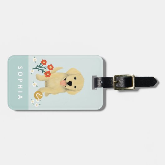 Girls Cute Floral Dog Kinder reizen Bagagelabel (Voorkant horizontaal)