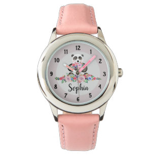Girls Cute Floral Panda Beer en naam Kinder Horloge