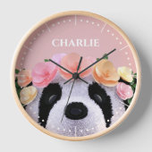 Girls Cute Floral Panda Beer - Persoonlijke klok (Voorkant)