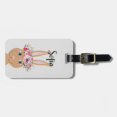 Girls Cute Floral Waterverf Bunny Rabbit Bagagelabel (Voorkant horizontaal)