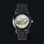 Girls Cute Floral Waterverf Flowers en Name Horloge<br><div class="desc">Dit schattige en moderne bloemige kinder horloge ontwerp heeft kleurrijke waterverf bloemen, en heeft ruimte voor u om uw meisjesnaam te schrijven in prachtige typografie. Het horloge heeft ook duidelijke, gemakkelijk te lezen nummers, waardoor het perfect is voor het eerste horloge van je peuter! Een perfect botanisch cadeau voor je...</div>