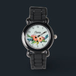 Girls Cute Floral Waterverf Flowers en Name Horloge<br><div class="desc">Dit schattige en moderne bloemige kinder horloge ontwerp heeft kleurrijke waterverf bloemen, en heeft ruimte voor u om uw meisjesnaam te schrijven in prachtige typografie. Het horloge heeft ook duidelijke, gemakkelijk te lezen nummers, waardoor het perfect is voor het eerste horloge van je peuter! Een perfect botanisch cadeau voor je...</div>