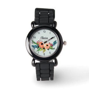 Girls Cute Floral Waterverf Flowers en Name Horloge