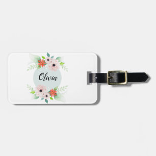 Girls Cute Floral Waterverf Flowers en Name Kinder Bagagelabel