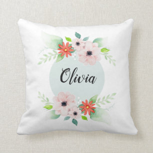 Girls Cute Floral Waterverf Flowers en Name Kinder Kussen