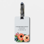 Girls Cute Floral Waterverf Flowers & Name Kinder Bagagelabel (Achterkant verticaal)