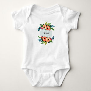 Girls Cute Floral Waterverf Flowers & Name Romper