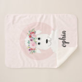 Girls Cute Floral Waterverf Sheep and Name Sherpa Deken (Voorkant (horizontaal))