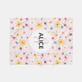 Girls Cute Flower Pattern Monogram en Name Kinder Fleece Deken (Voorkant (Horizontaal))