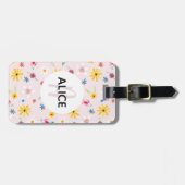 Girls Cute Flower Pattern Monogram Name Kinder Bagagelabel (Voorkant horizontaal)