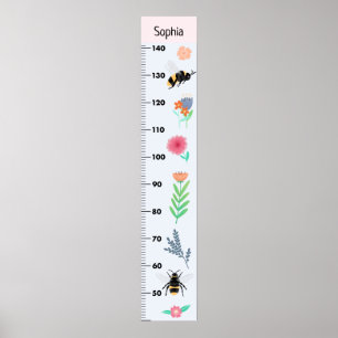 Girls Cute Flowers en Bee CM Growth Chart Poster