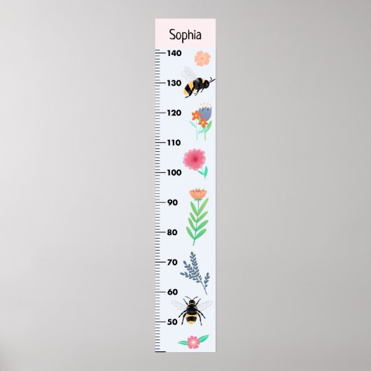 Girls Cute Flowers en Bee CM Growth Chart Poster (Voorkant)