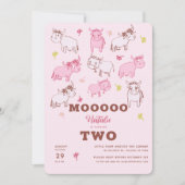 Girls Cute Funny Koeien Pink Cartoon Tweede verjaa Kaart (Voorkant)