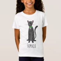Girls Cute Gray Tabby Kitty Cat & Name Kinder