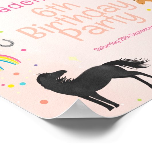 Girls Cute Horse Unicorn Birthday Welcome Sign Poster (Hoek)