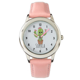 Girls Cute Kawaii Cactus Cartoon en Name Kinder Horloge