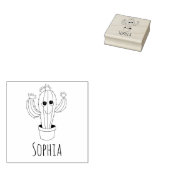 Girls Cute Kawaii Cactus & Name School Bookplate Rubberstempel (Gestempeld)