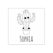 Girls Cute Kawaii Cactus & Name School Bookplate Rubberstempel (Afrduk)