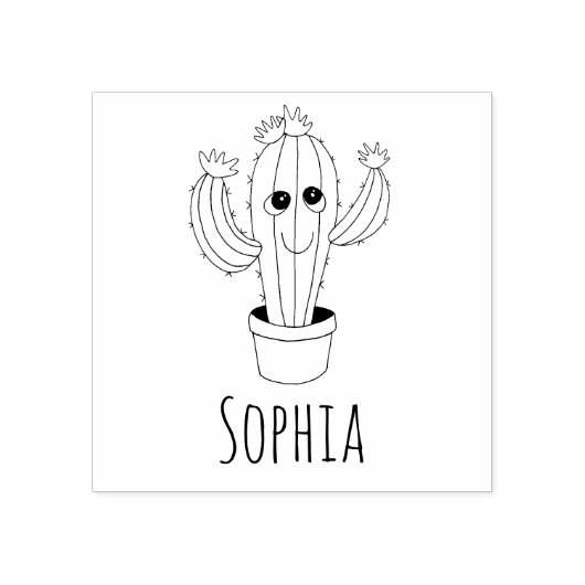 Girls Cute Kawaii Cactus & Name School Bookplate Rubberstempel (Afrduk)