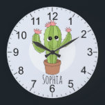 Girls Cute Kawaii Cactus Plant en Name Kinder Grote Klok<br><div class="desc">Deze trendy meisjes klok laat een schattige kawaii cactus plant cartoon zien. Dit mooie ontwerp biedt ook een plek waar je een naam kunt toevoegen. Het perfecte botanische sachculente ontwerp voor elke kamer van het kind of babycrèche!</div>