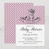 Girls Cute Kitten Paarse Baby shower Invitation Kaart (Voorkant / Achterkant)