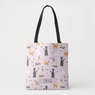 Girls Cute Kitty Cat Pattern en Name Kinder Tote Bag