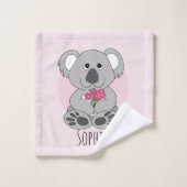 Girls Cute Koala Beer and Flowers and Name Kinder Bad Handdoek (Wasdoekje)