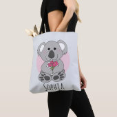 Girls Cute Koala Beer and Flowers and Name Kinder Tote Bag (Dichtbij)