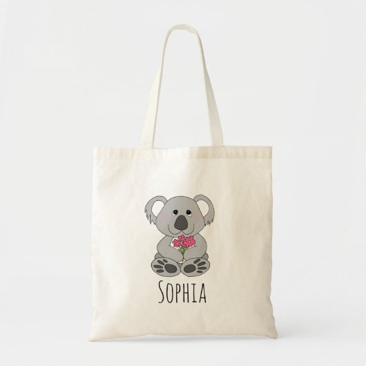 Girls Cute Koala Beer and Flowers and Name Kinder Tote Bag (Voorkant)