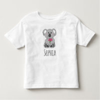 Girls Cute Koala Beer Cartoon and Flowers and Name