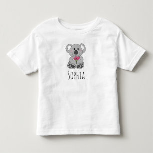 Girls Cute Koala Beer Cartoon and Flowers and Name Kinder Shirts