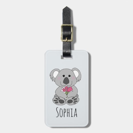 Girls Cute Koala Beer Cartoon en Name Kinder Bagagelabel (Voorkant verticaal)