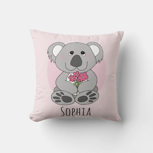 Girls Cute Koala Beer Cartoon & Flowers Name Kinde Kussen (Voorkant)